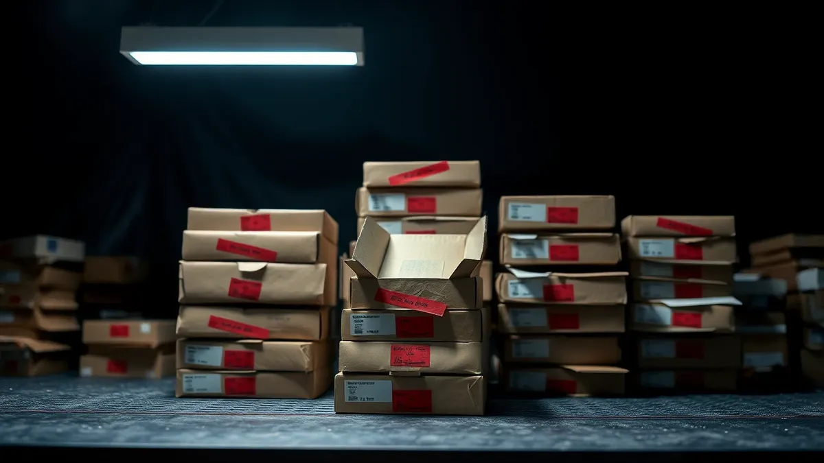 Illustration: A thick stack of software component boxes sits on a metal workbench.