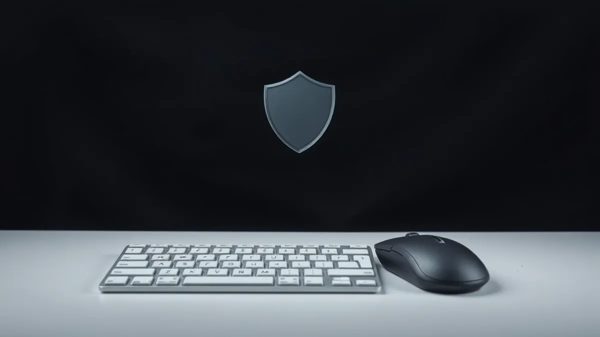 Illustration: A clean office desk holds a single computer mouse and a blank keyboard.