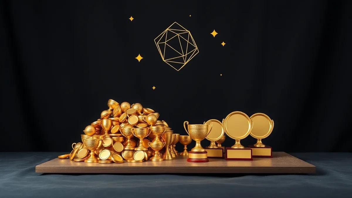 Illustration: A split-level table shows two distinct piles of golden trophies.