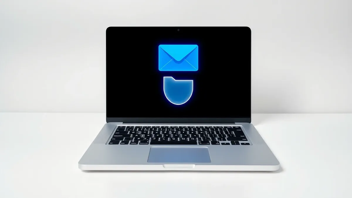 Illustration: A sleek laptop sits open on a clean white desk.