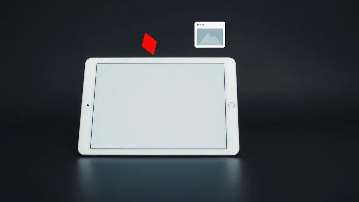 Illustration: A sleek white tablet rests on a minimalist desk, its screen displaying a blank interface with faint geometric outlines.
