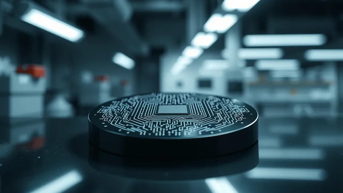 Illustration: A polished silicon wafer sits on a clean lab bench, reflecting the sterile white overhead lights.