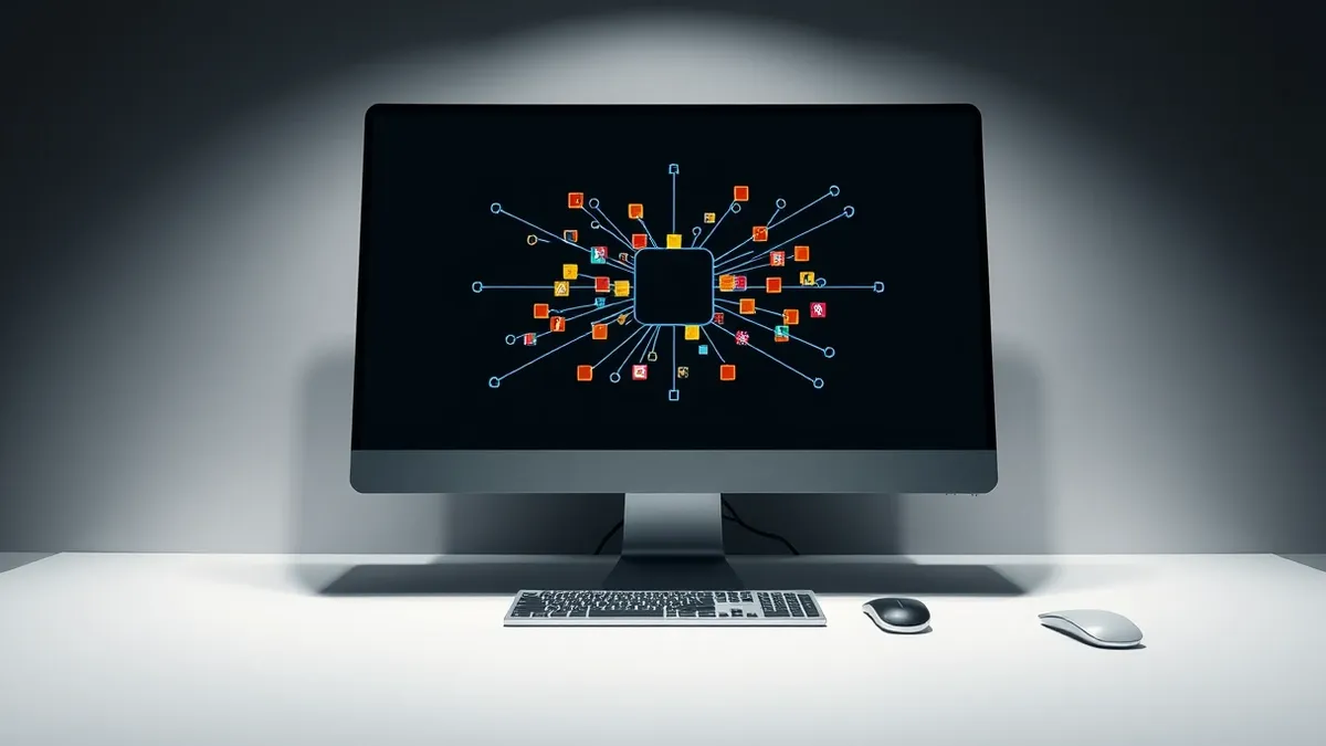 Illustration: A sleek desktop computer sits on a clean white desk.