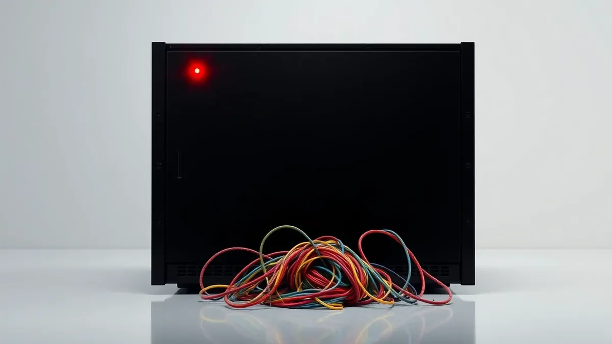 Illustration: A sleek black server box sits in a sterile white room.