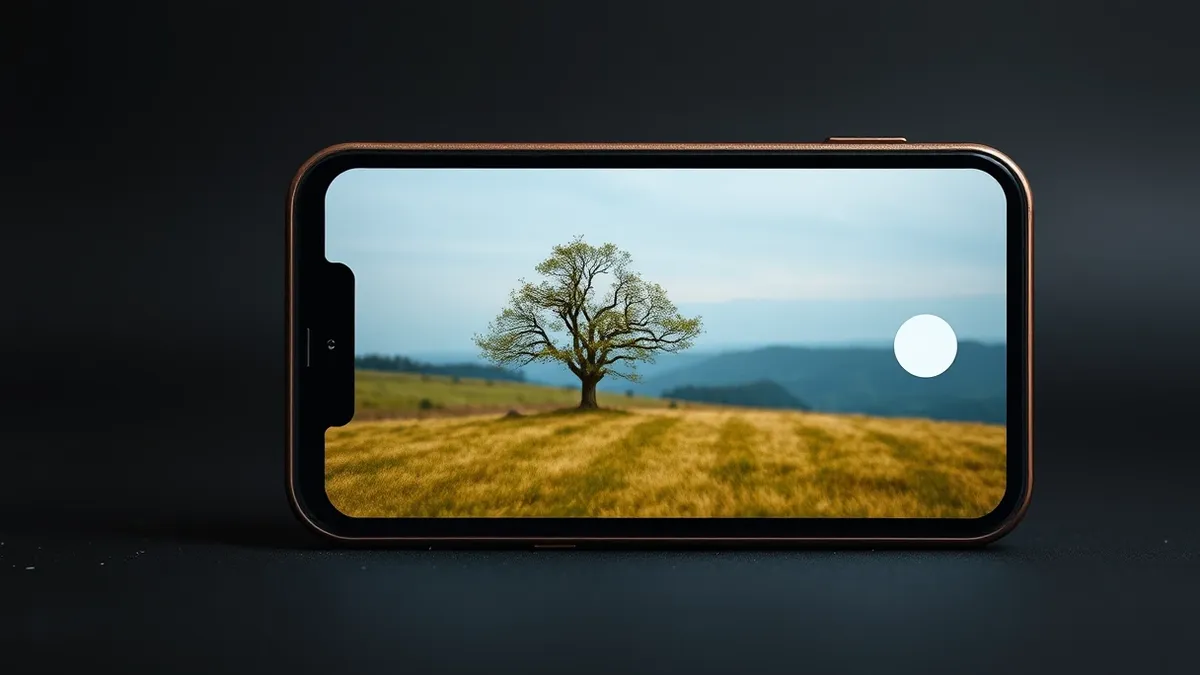 Illustration: A smartphone screen displays a serene landscape photograph where a tree has been subtly replaced by a stranger object.