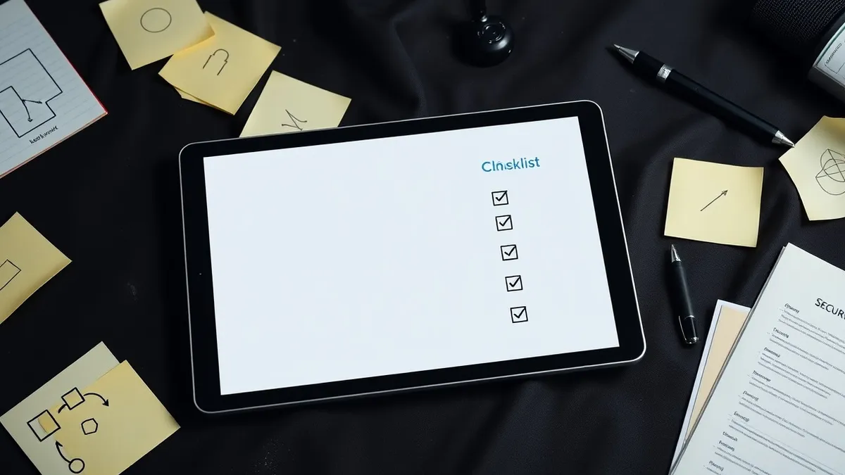 Illustration: A blank tablet screen rests on a cluttered desk beside a pen and scattered sticky notes.
