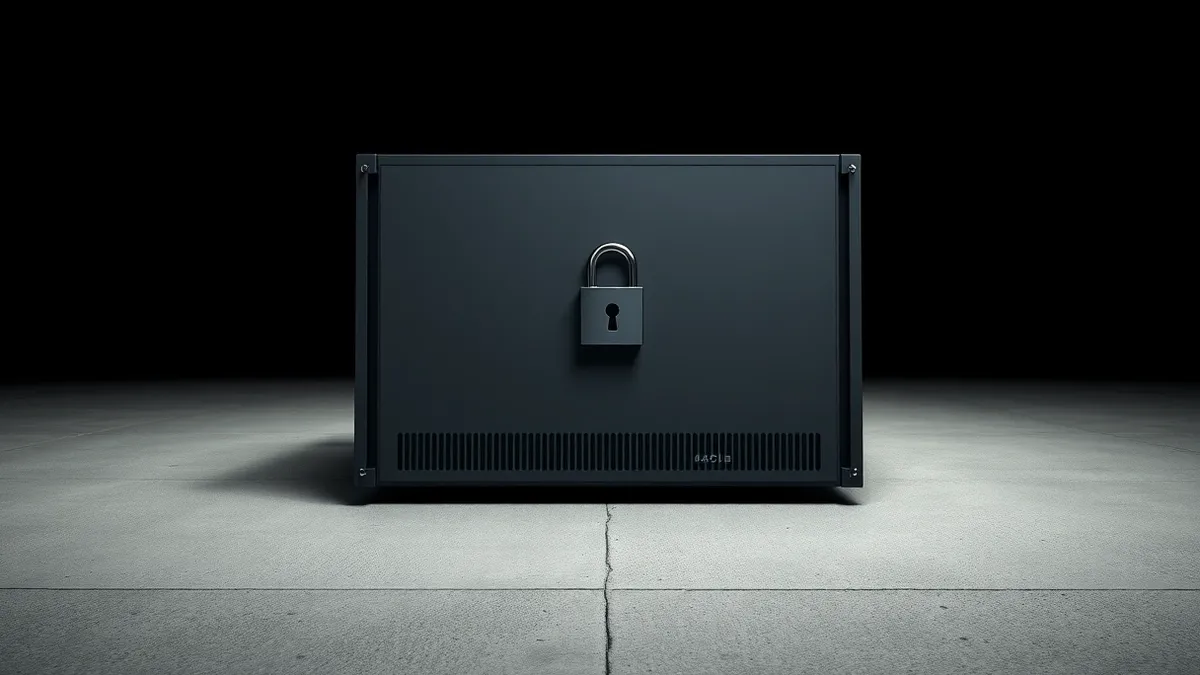 Illustration: A blank, rectangular server unit sits isolated in the open air.