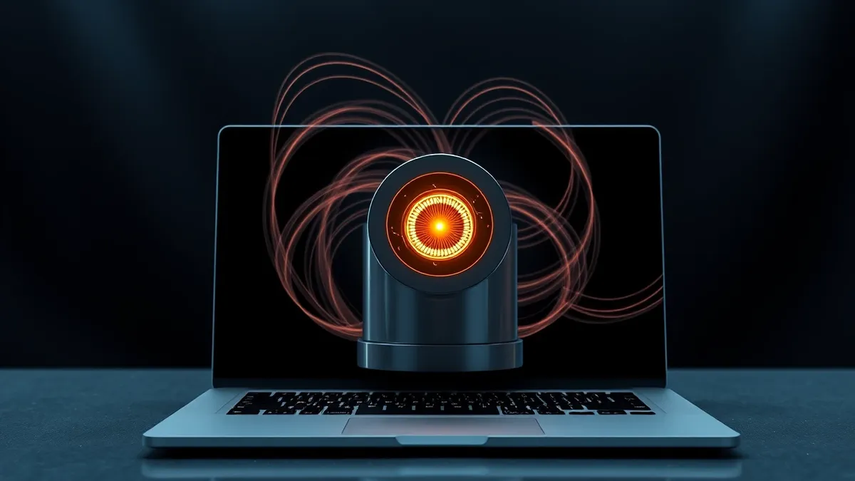 Illustration: A sleek cylindrical fusion reactor sits in a sterile lab with complex magnetic field lines visualized as swirling translucent ribbons around it.