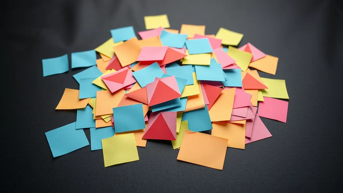 Illustration: A chaotic pile of colorful sticky notes sits on a clean desk.