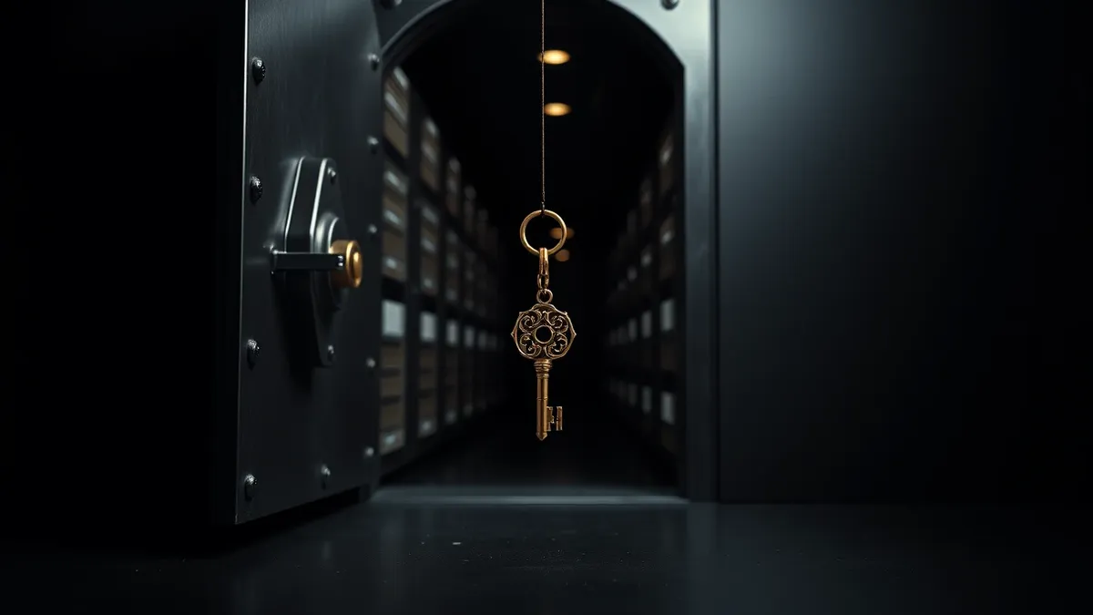 Illustration: A thick, metallic vault door sits slightly ajar, revealing rows of blank, glowing server blades inside.