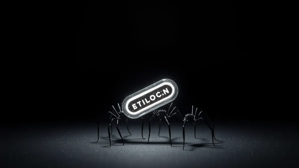 Illustration: A glowing hyperlink floats in the void, immediately encircled by mechanical search engine crawlers with spider-like legs.