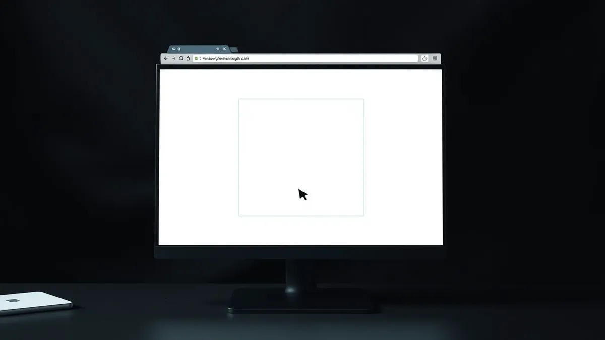 Illustration: A web browser window sits on a clean desk, displaying a blank white content area.