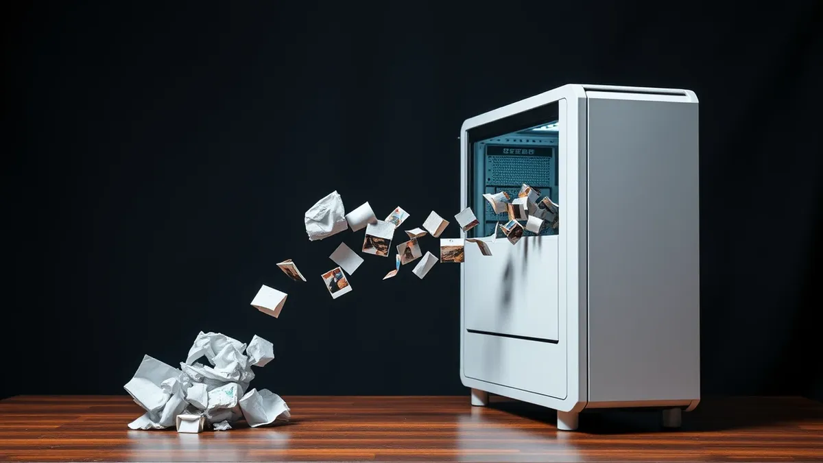 Illustration: A white server tower sits on a sleek desk, its side panel removed to reveal internal circuitry.