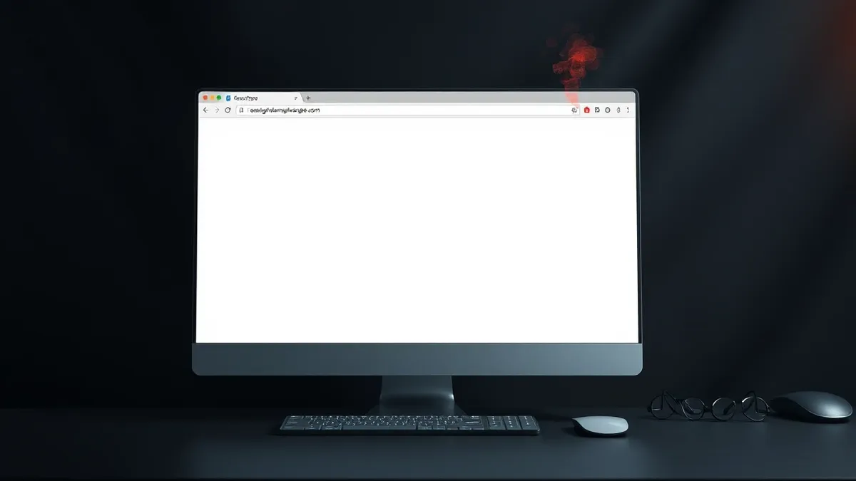 Illustration: A generic web browser window sits on a clean desk, displaying a blank white page.