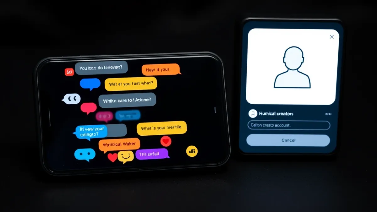 Illustration: A sleek smartphone displays a chat interface filled with abstract, colorful message bubbles on one side.