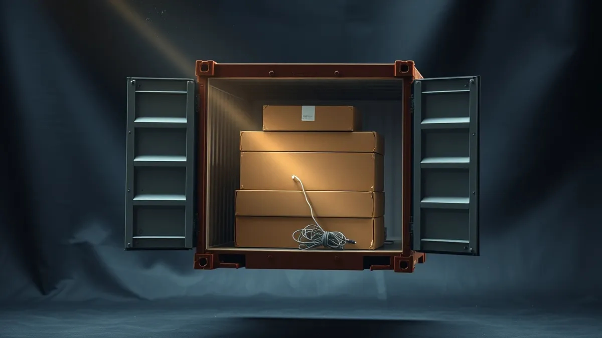 Illustration: A transparent shipping container floats in mid-air, its outer shell peeled back to reveal stacked digital boxes inside.