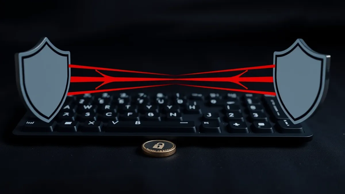 Illustration: A physical keyboard sits beside a small encrypted hardware token.