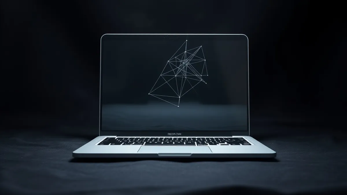 Illustration: A translucent glass window floats above a sleek laptop, capturing faint geometric reflections of the device’s internal components.